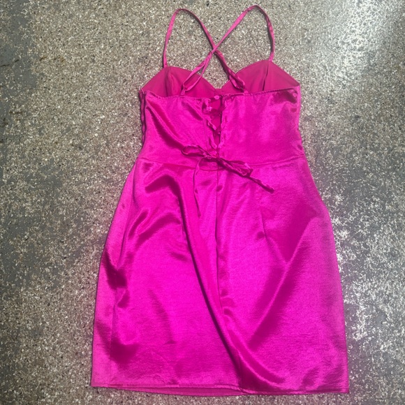 Wild Fable Hot Pink Silky Mini Dress with Lace Up Back - Picture 5 of 7